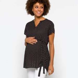 Full Moon short sleeve tie waist maternity blouse